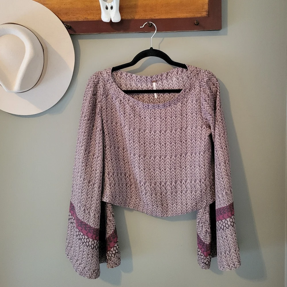 Free People Stars Aligned Bell Sleeve Crop Blouse – Boho Festival Top